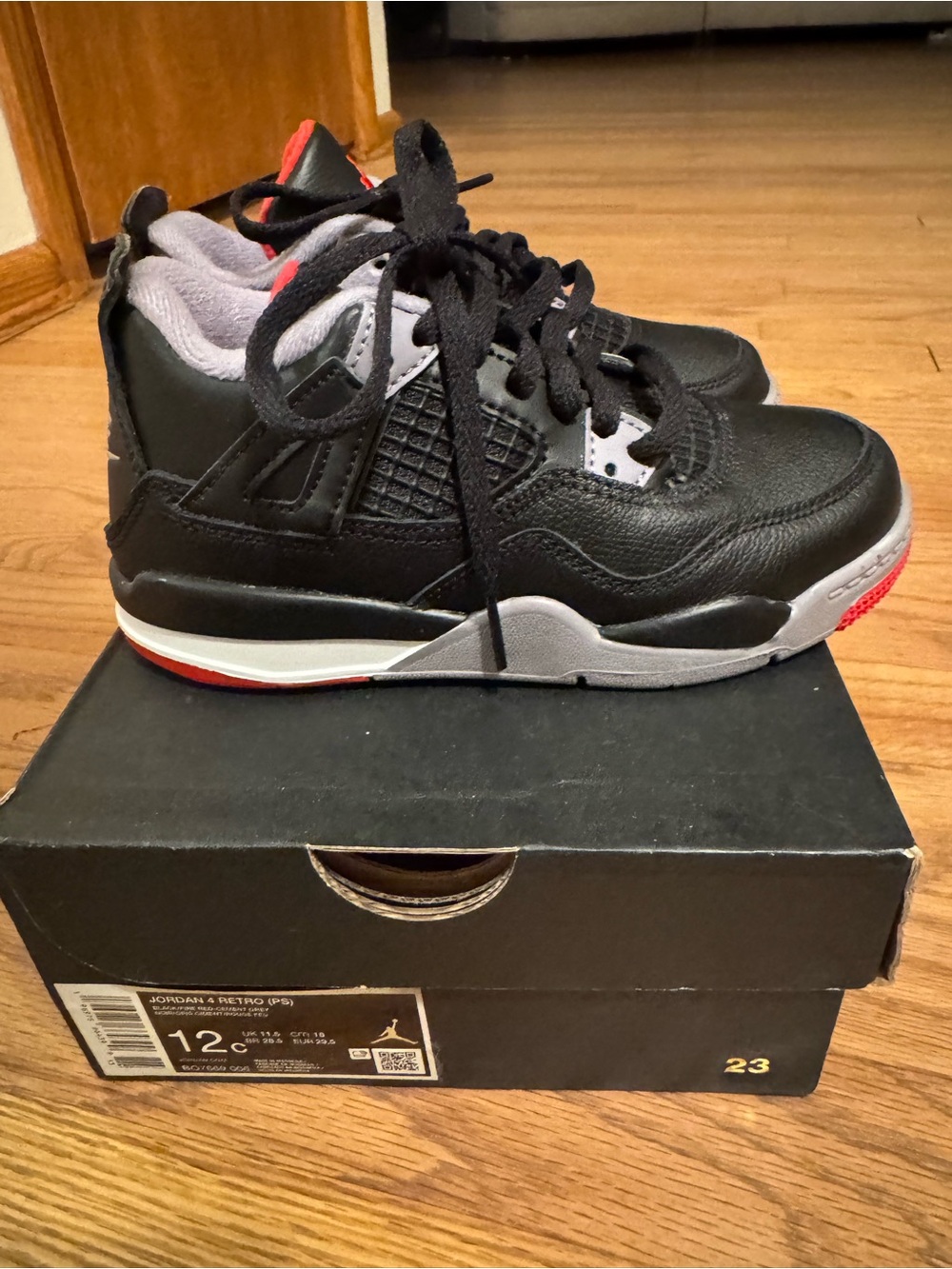 Jordan Kids Black, Gray and Red Retro Sneakers